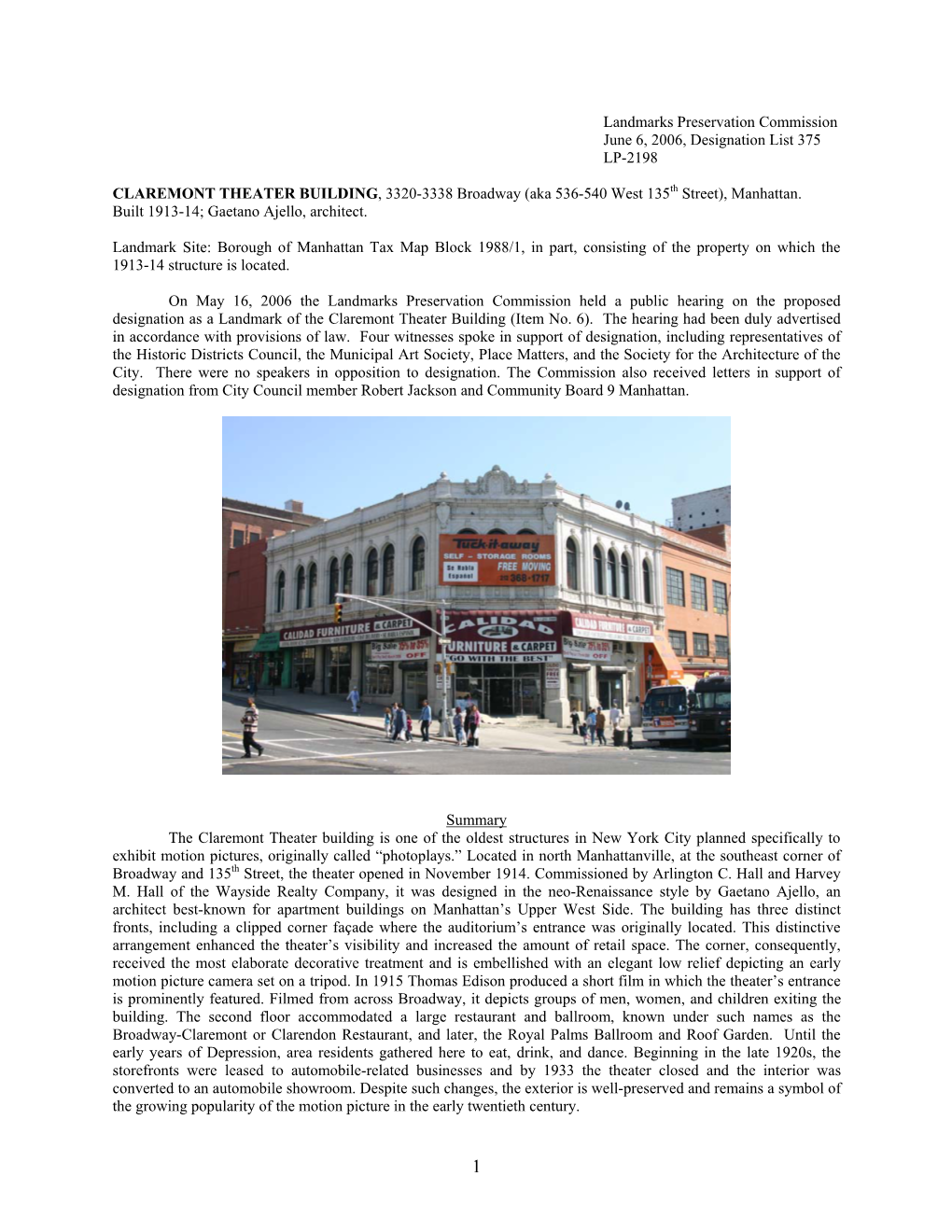 Landmarks Preservation Commission June 6, 2006, Designation List 375 LP-2198