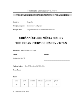 Urbánní Studie Města Semily the Urban Study of Semily - Town