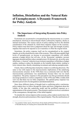 Inflation, Disinflation and the Natural Rate of Unemployment: a Dynamic Framework for Policy Analysis