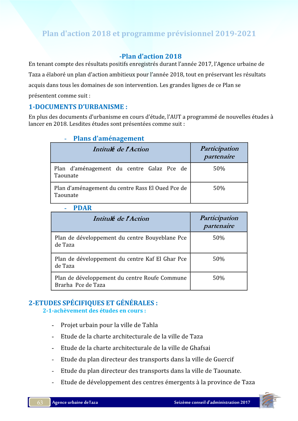 Plan D'action 2018 Et Programme Prévisionnel 2019-2021