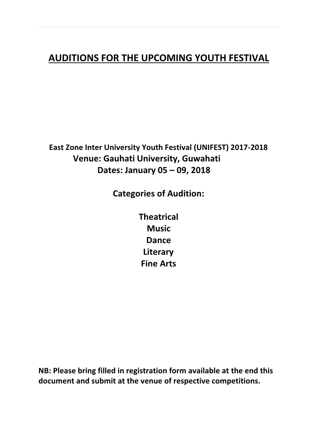 Auditions for the Upcoming Youth Festival