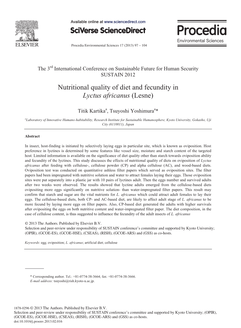 Nutritional Quality of Diet and Fecundity in Lyctus Africanus (Lesne)