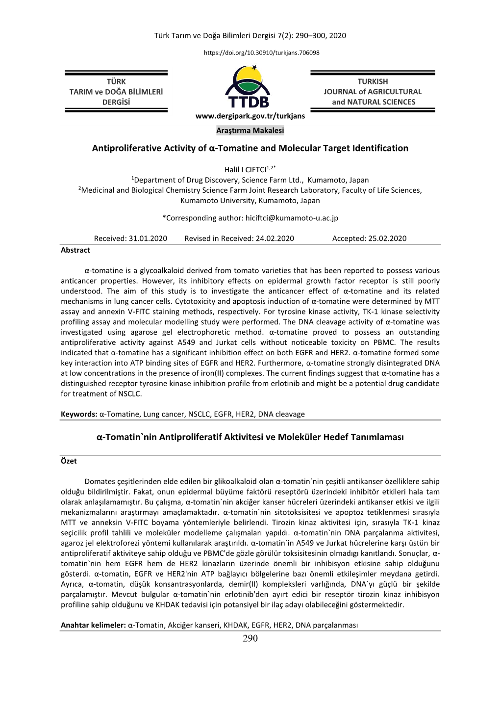 290 Antiproliferative Activity of Α-Tomatine and Molecular Target