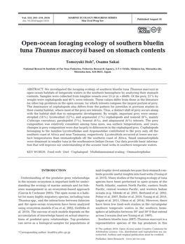 Open-Ocean Foraging Ecology of Southern Bluefin Tuna Thunnus Maccoyii Based on Stomach Contents