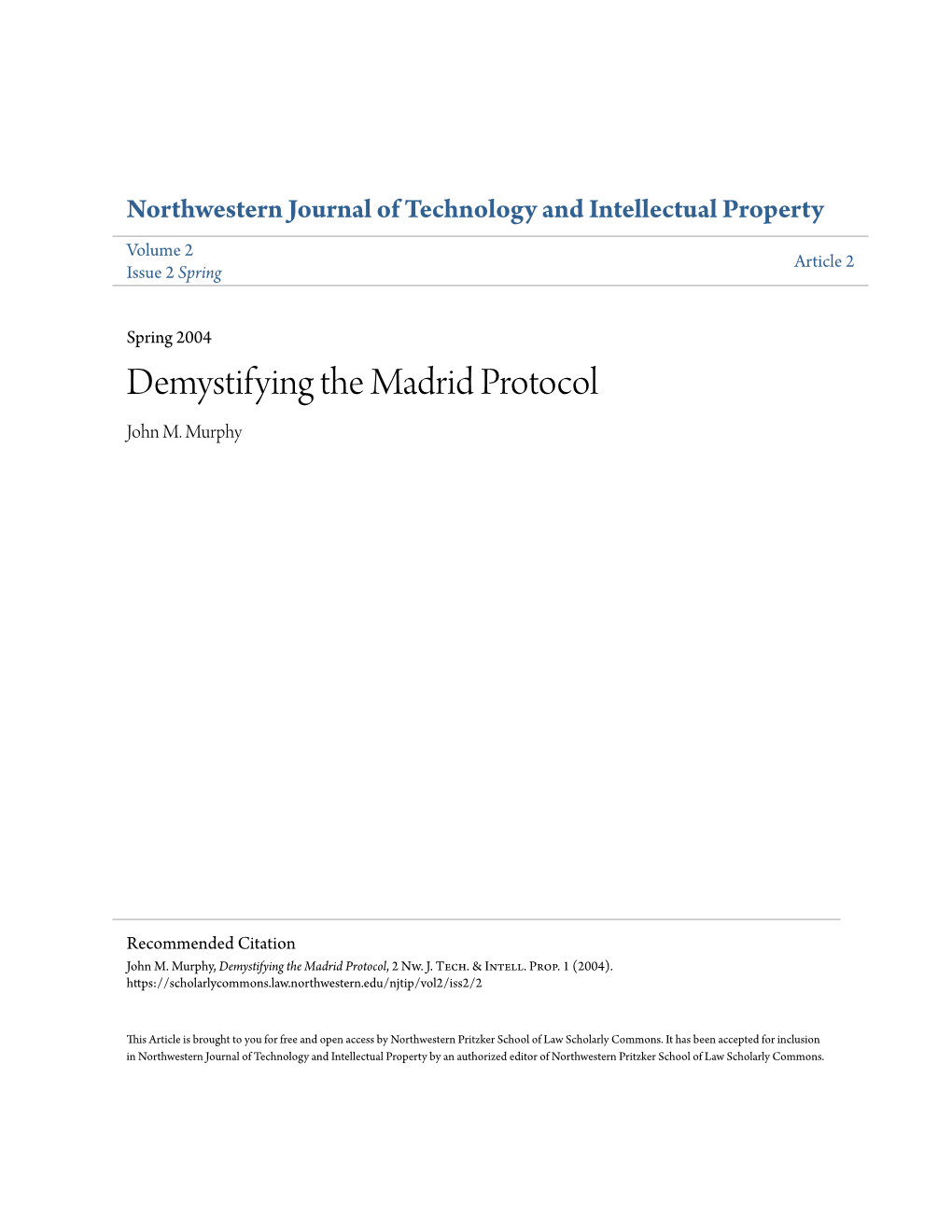 Demystifying the Madrid Protocol John M