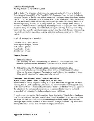Holliston Planning Board Meeting Minutes of November 12, 2020 1