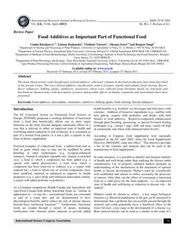 Food Additives As Important Part of Functional Food
