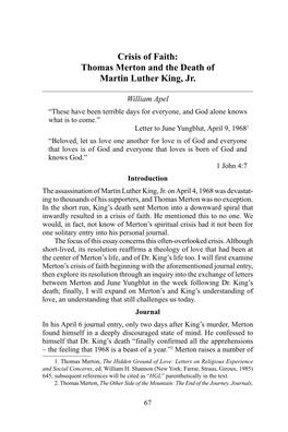 Thomas Merton and the Death of Martin Luther King, Jr