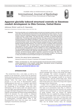 Apparent Glacially Induced Structural Controls on Limestone Conduit Development in Ohio Caverns, United States Adrienne Watts* and Ira D