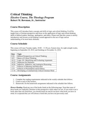 Critical Thinking Course Syllabus