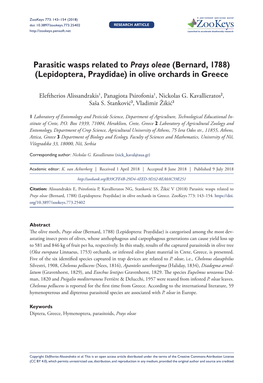 Parasitic Wasps Related to Prays Oleae (Bernard, 1788) (Lepidoptera, Praydidae) in Olive Orchards in Greece