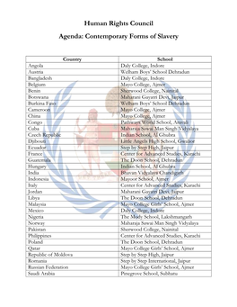 Human Rights Council Agenda: Contemporary Forms of Slavery