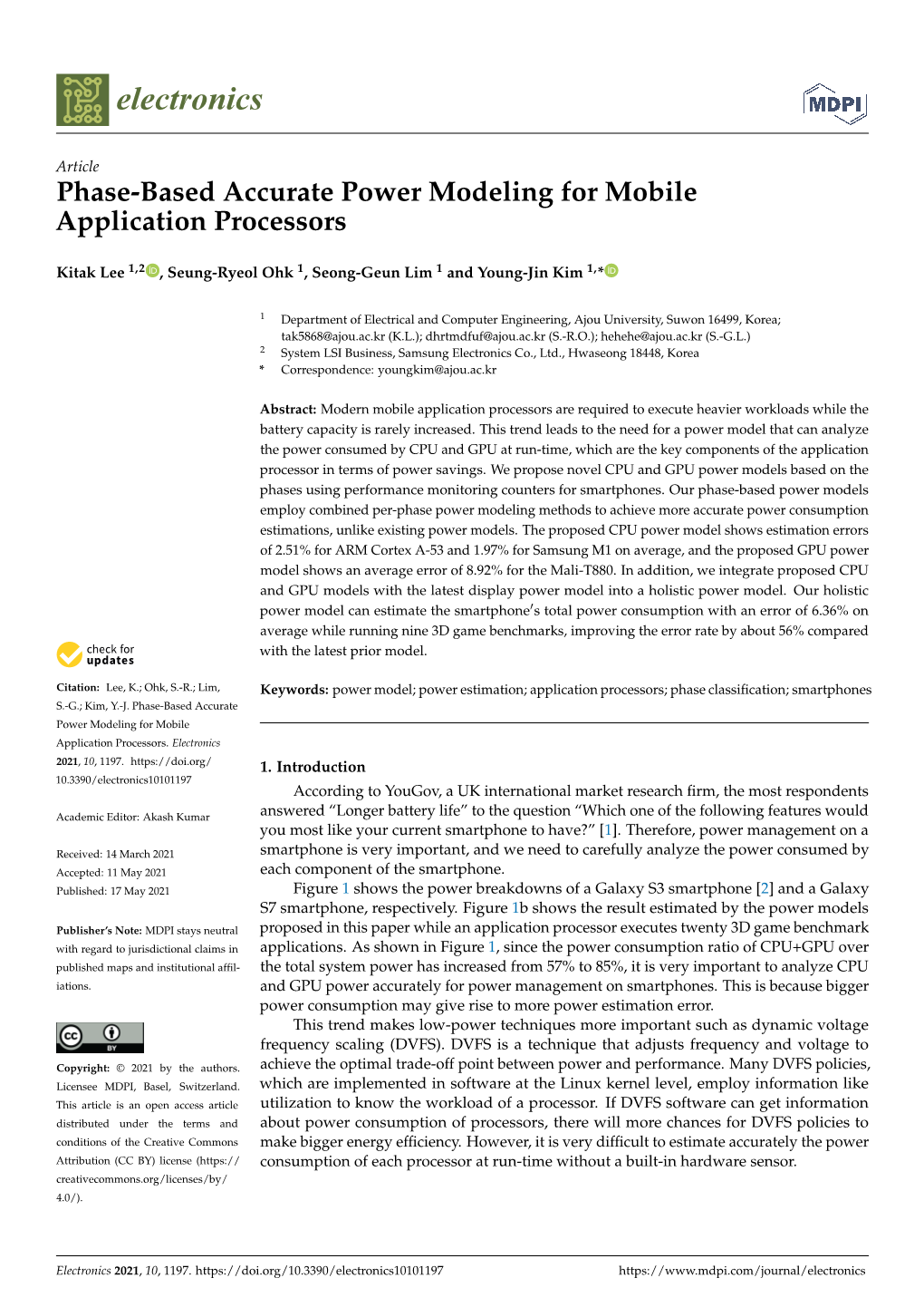 Phase-Based Accurate Power Modeling for Mobile Application Processors