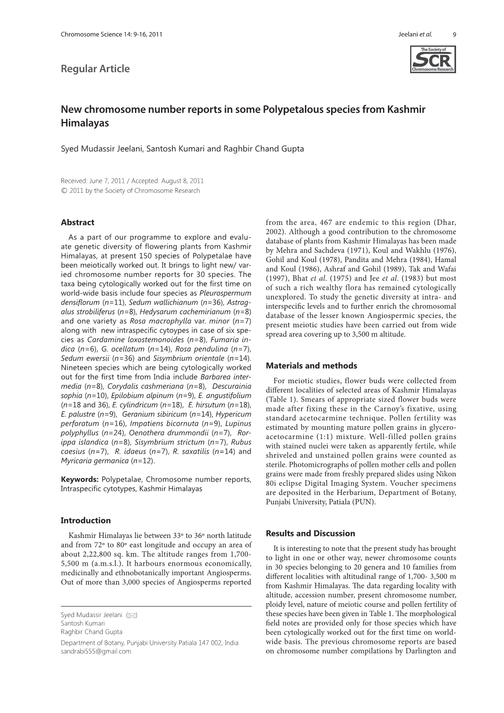 Regular Article New Chromosome Number Reports in Some