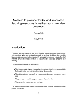Methods to Produce Flexible and Accessible Learning Resources in Mathematics: Overview Document
