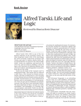 Alfred Tarski. Life and Logic Reviewed by Hourya Benis Sinaceur