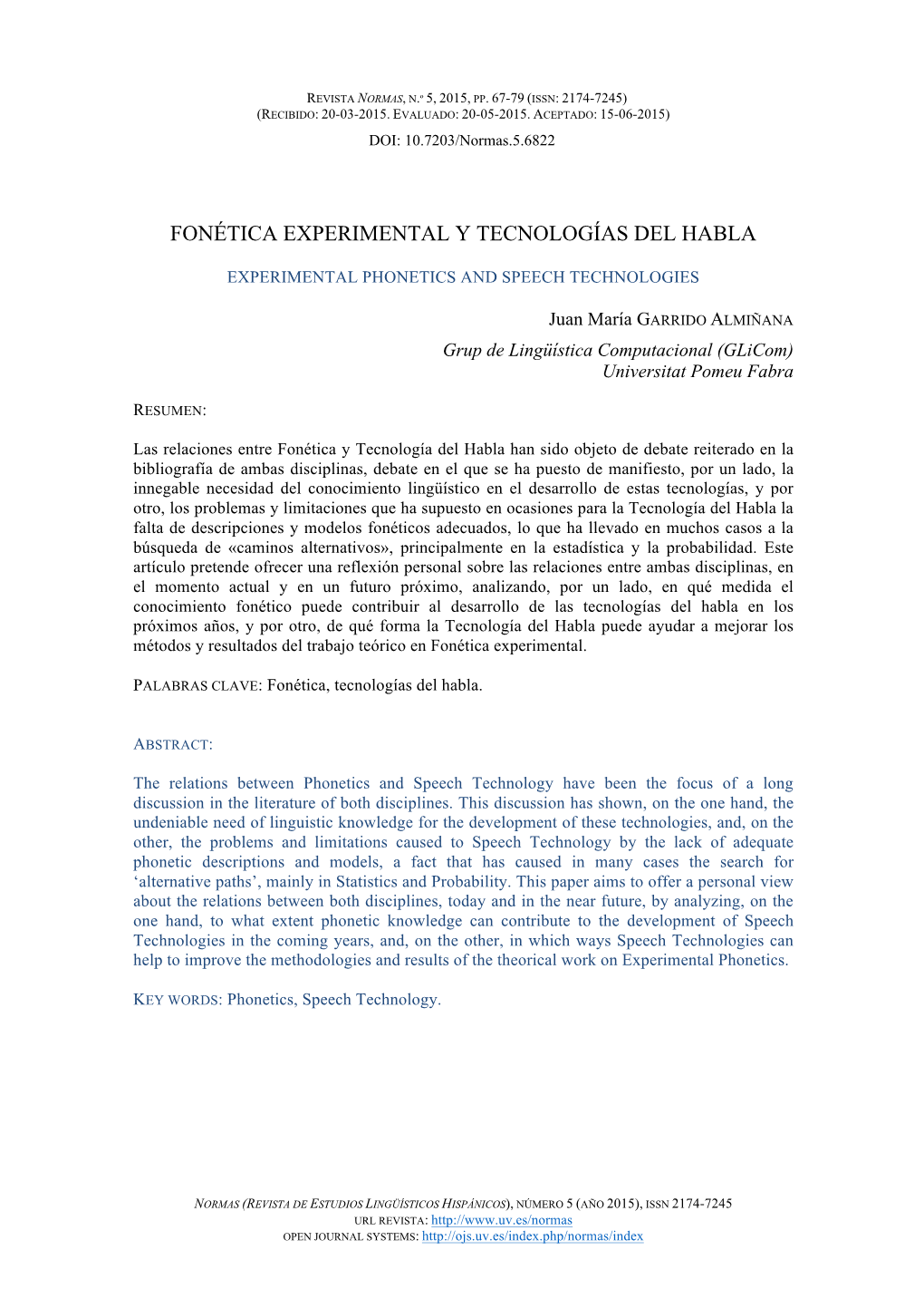 Fonética Experimental Y Tecnologías Del Habla