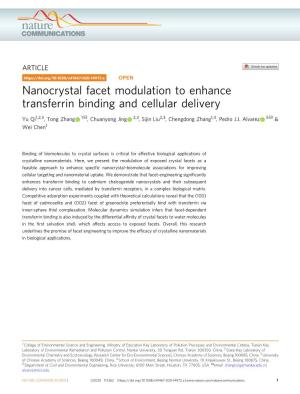Nanocrystal Facet Modulation to Enhance Transferrin Binding And