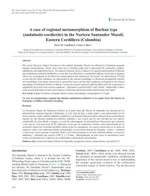 A Case of Regional Metamorphism of Buchan Type (Andalusite-Cordierite) in the Nortern Santander Massif, Eastern Cordillera (Colombia) Oscar M