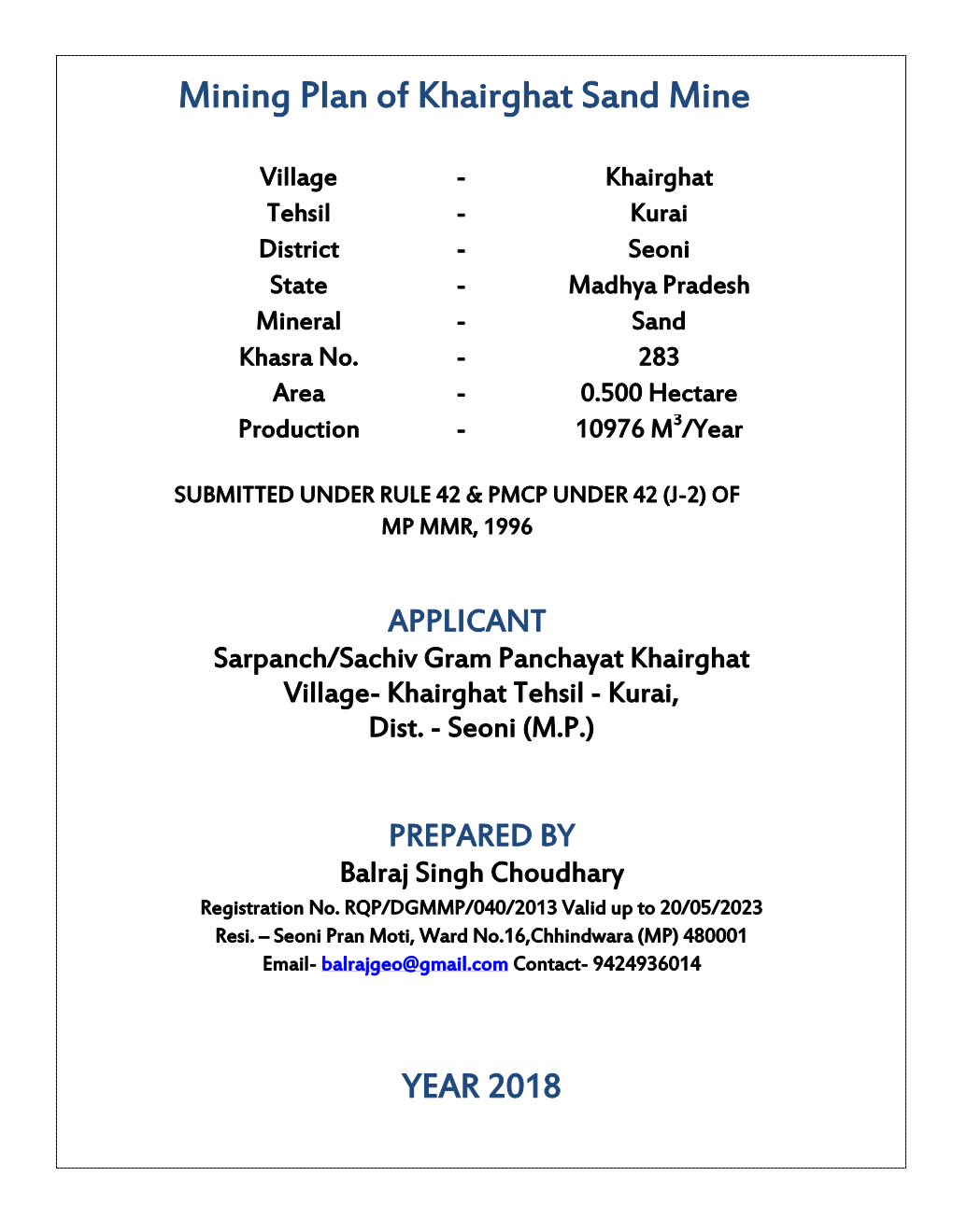 Mining Plan of Khairghat Sand Mine