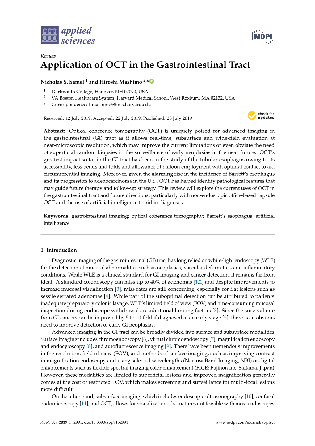 Application of OCT in the Gastrointestinal Tract