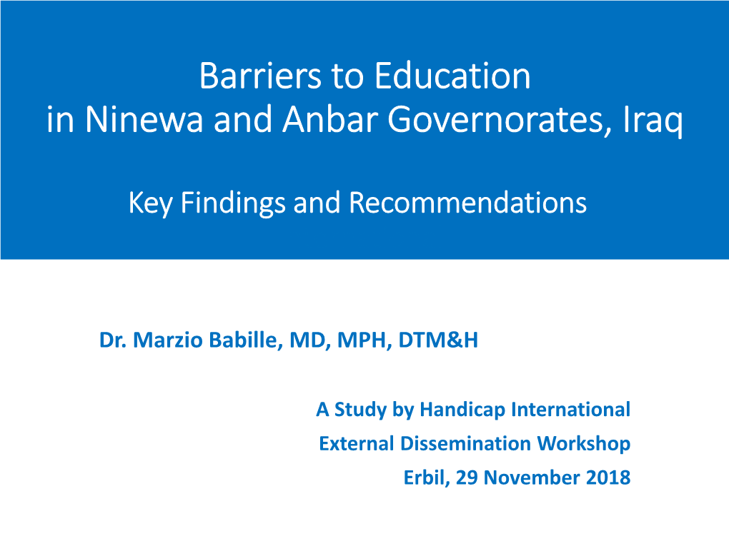 Barriers to Education in Ninewa and Anbar Governorates, Iraq