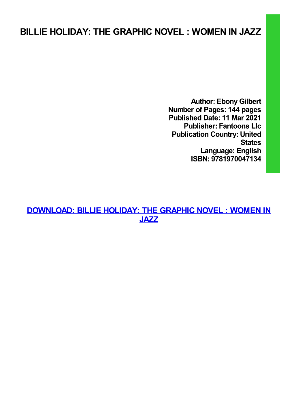 {PDF} Billie Holiday: the Graphic Novel : Women in Jazz Ebook Free Download