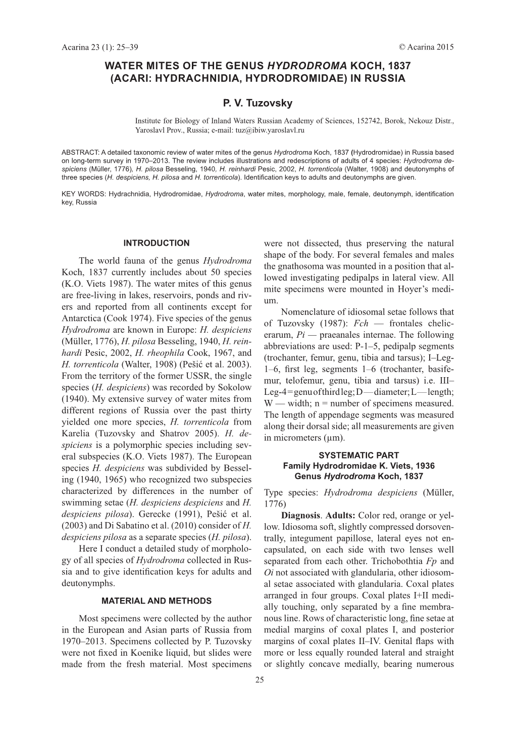 Acari: Hydrachnidia, Hydrodromidae) in Russia