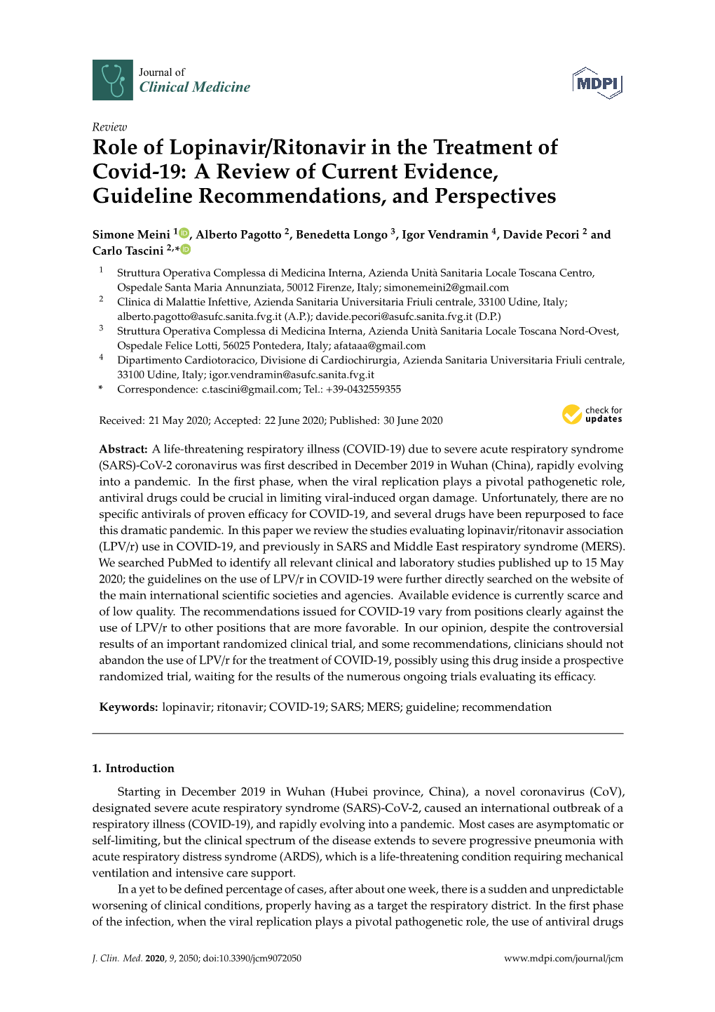 Role of Lopinavir/Ritonavir in the Treatment of Covid-19: a Review of Current Evidence, Guideline Recommendations, and Perspectives