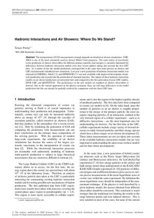 Hadronic Interactions and Air Showers: Where Do We Stand?