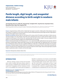 Penile Length, Digit Length, and Anogenital Distance According to Birth Weight in Newborn Male Infants