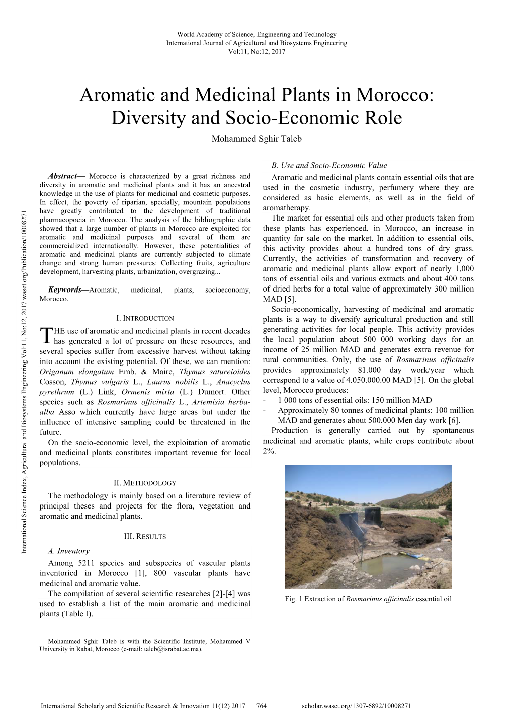 Aromatic and Medicinal Plants in Morocco: Diversity and Socio-Economic Role Mohammed Sghir Taleb