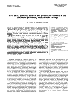 Role of NO Pathway, Calcium and Potassium Channels in the Peripheral Pulmonary Vascular Tone in Dogs