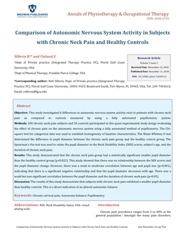 Comparison of Autonomic Nervous System Activity in Subjects with Chronic Neck Pain and Healthy Controls