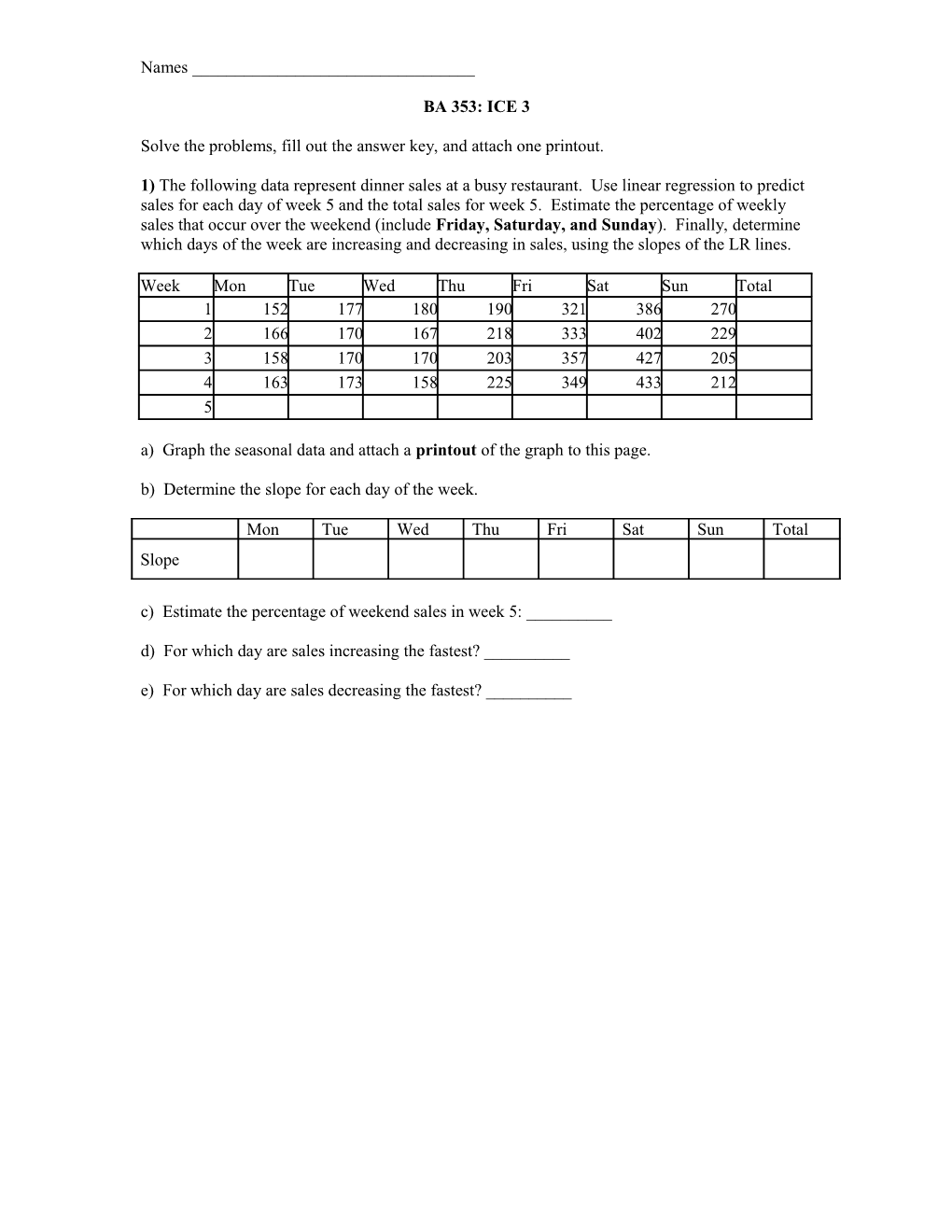 Solve the Problems, Fill out the Answer Key, and Attach One Printout