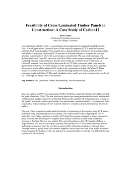 Feasibility of Cross Laminated Timber Panels in Construction: a Case Study of Carbon12