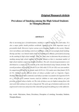 Original Research Article Prevalence of Smoking Among the High School