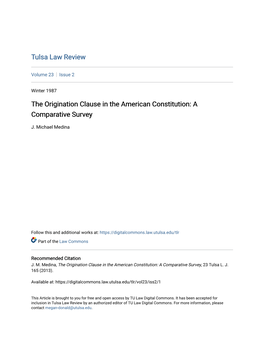 The Origination Clause in the American Constitution: a Comparative Survey