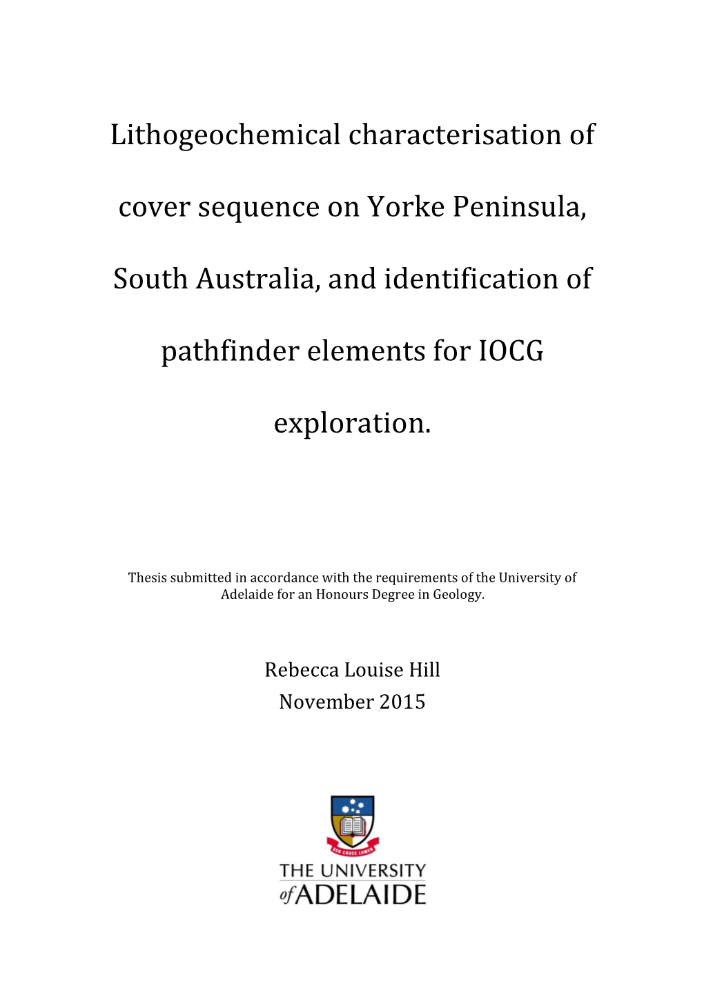 Lithogeochemical Characterisation of Cover Sequence on Yorke Peninsula