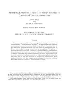 Measuring Reputational Risk: the Market Reaction to Operational Loss Announcements∗