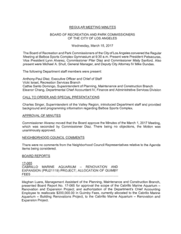Regular Meeting Minutes Board of Recreation And