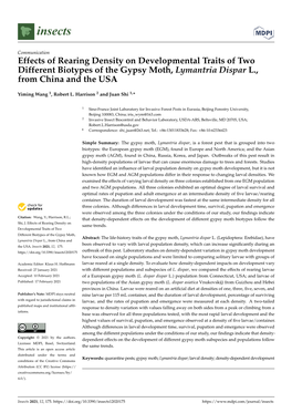 Effects of Rearing Density on Developmental Traits of Two Different Biotypes of the Gypsy Moth, Lymantria Dispar L., from China and the USA