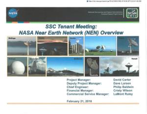 SSC Tenant Meeting: NASA Near Earth Network (NENJ Overview