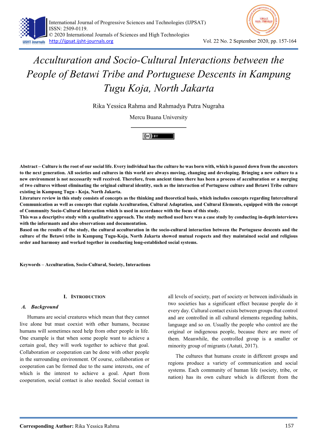 Acculturation and Socio-Cultural Interactions Between the People of Betawi Tribe and Portuguese Descents in Kampung Tugu Koja, North Jakarta