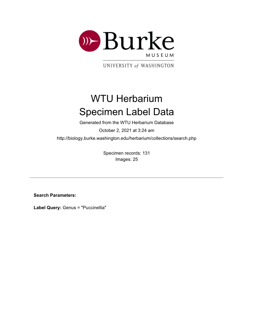 WTU Herbarium Specimen Label Data