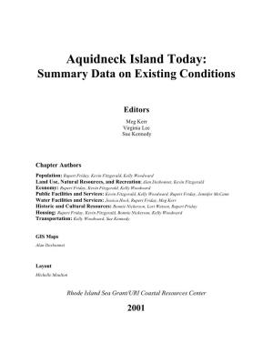 Aquidneck Island Today: Summary Data on Existing Conditions