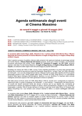 Agenda Settimanale Degli Eventi Al Cinema Massimo