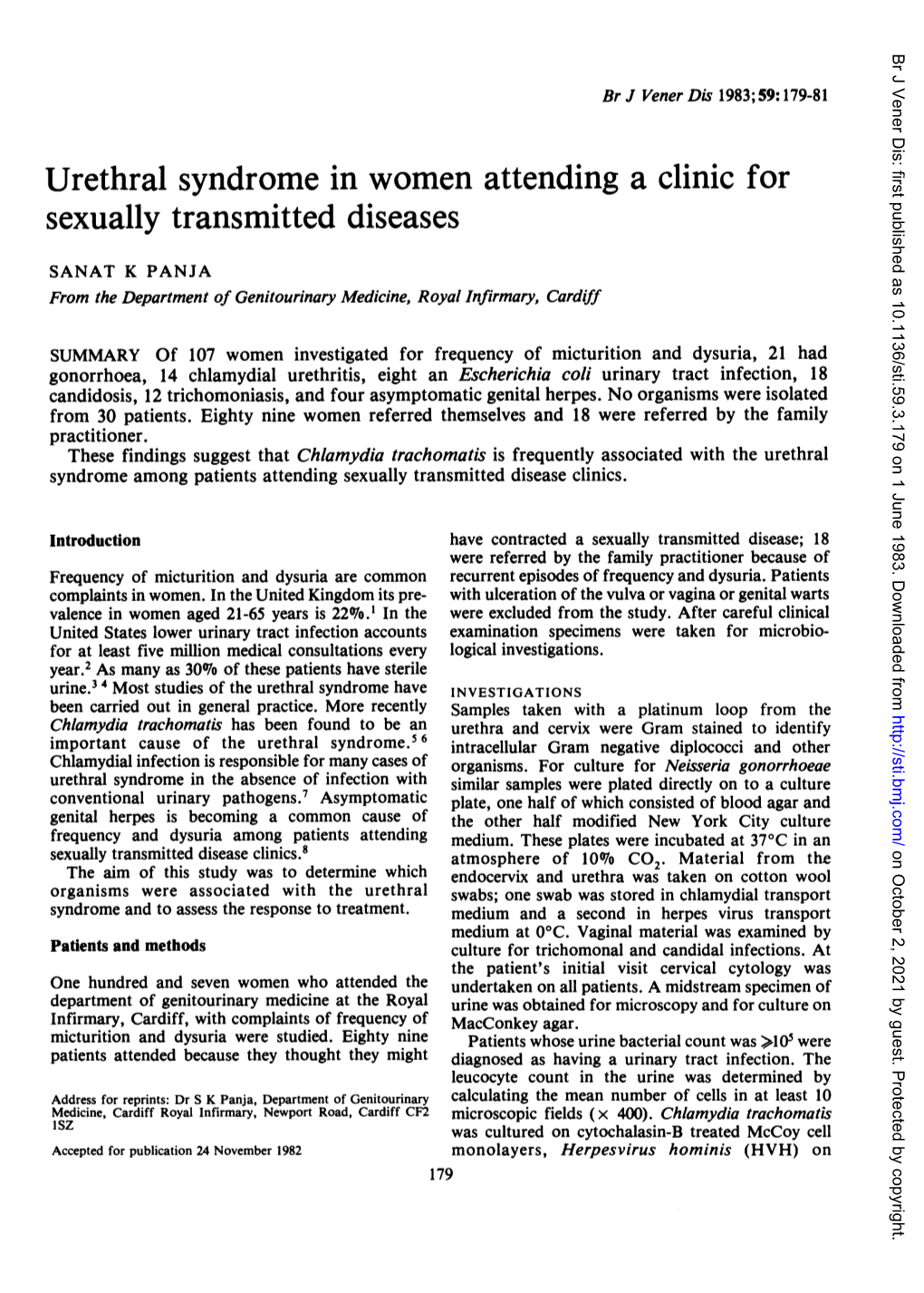 Urethral Syndrome in Women Attending a Clinic for Sexually Transmitted Diseases