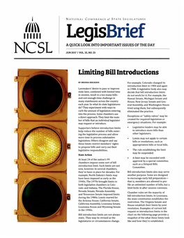 Legisbrief a QUICK LOOK Rnto TMPORTANT TSSUES of the DAY NCSL JUN Zott I Vol.25, No