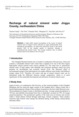 Recharge of Natural Mineral Water Jingyu County, Northeastern China